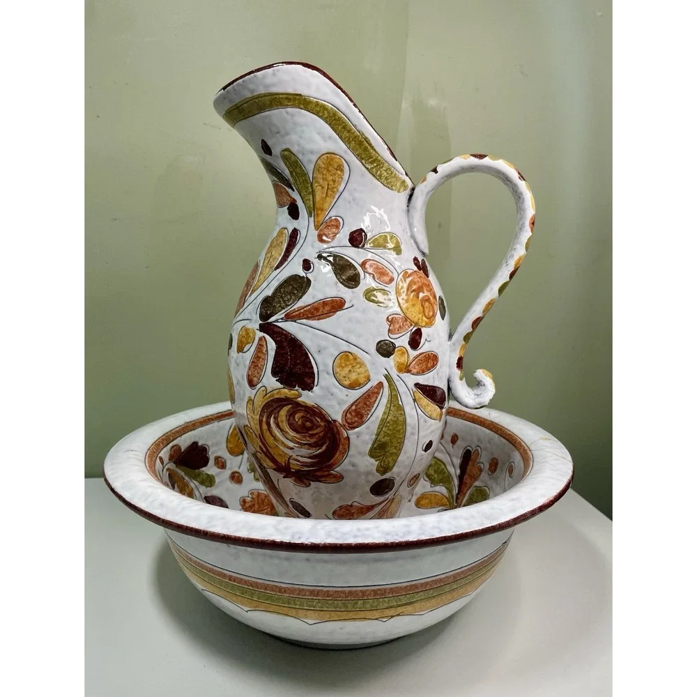 Vintage Jay Willfred‎ Italy Ceramic Pitcher Vase Floral Decor